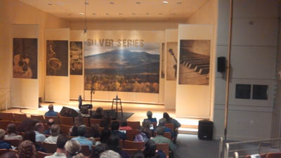 Banners dress up a recital hall. cloth banners in a performing hall